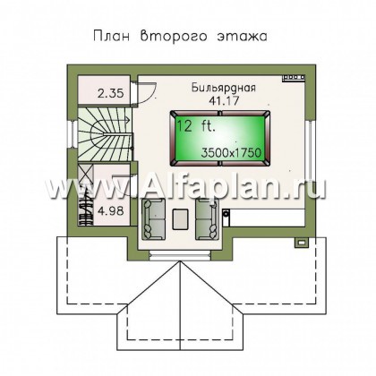 Проект бани, с бильярдной в мансарде - превью план дома