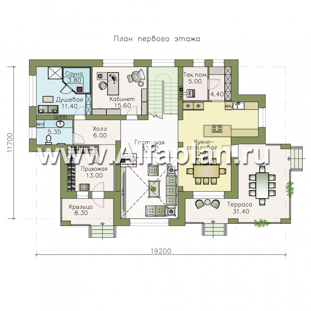 Проекты домов Альфаплан - «Арно» - классический особняк с двусветной столовой - изображение плана проекта №1