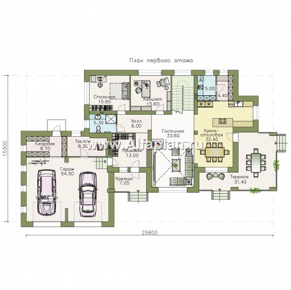 «Арно» - проект двухэтажного дома,  с двусветной гостиной, с террасой, с гаражом на 2 авто - превью план дома