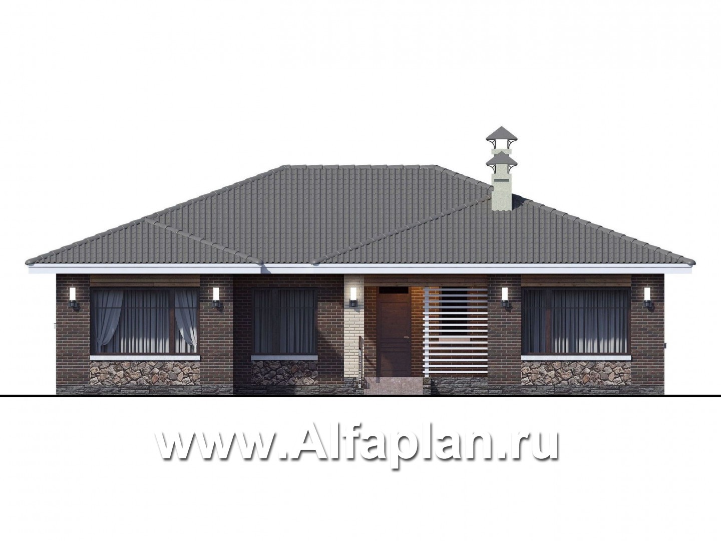Проекты домов Альфаплан - «Леда» - одноэтажный дом с четырьмя комнатами и террасой - изображение фасада №1