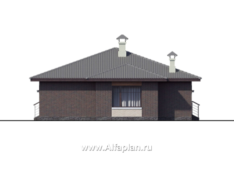 Проекты домов Альфаплан - «Волхов» - проект одноэтажного дома из кирпича с тремя спальнями - превью фасада №2