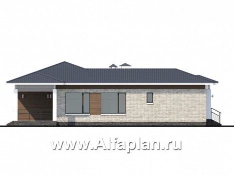 Проекты домов Альфаплан - «Днестр» - одноэтажный коттедж с бильярдной и сауной - превью фасада №3