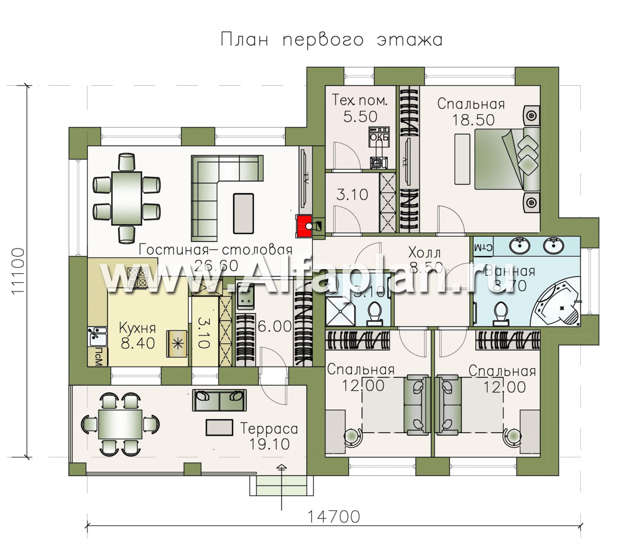 Проекты домов Альфаплан - «Вуокса» - стильный коттедж с комфортной планировкой - план проекта №1