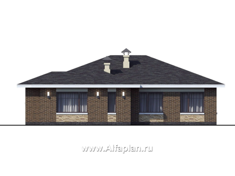 Проекты домов Альфаплан - «Вуокса» - проект одноэтажного дома из кирпича, с комфортной планировкой, с террасой со стороны входа - превью фасада №4