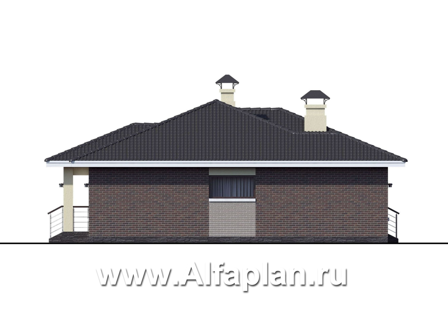 «Ангара» - проект просторного одноэтажного дома, 5 спален, планировка дома с террасой - фасад дома