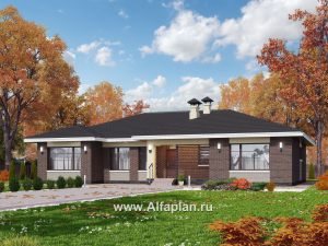 Проекты домов Альфаплан - «Ангара» - проект просторного одноэтажного дома, 5 спален - превью основного изображения