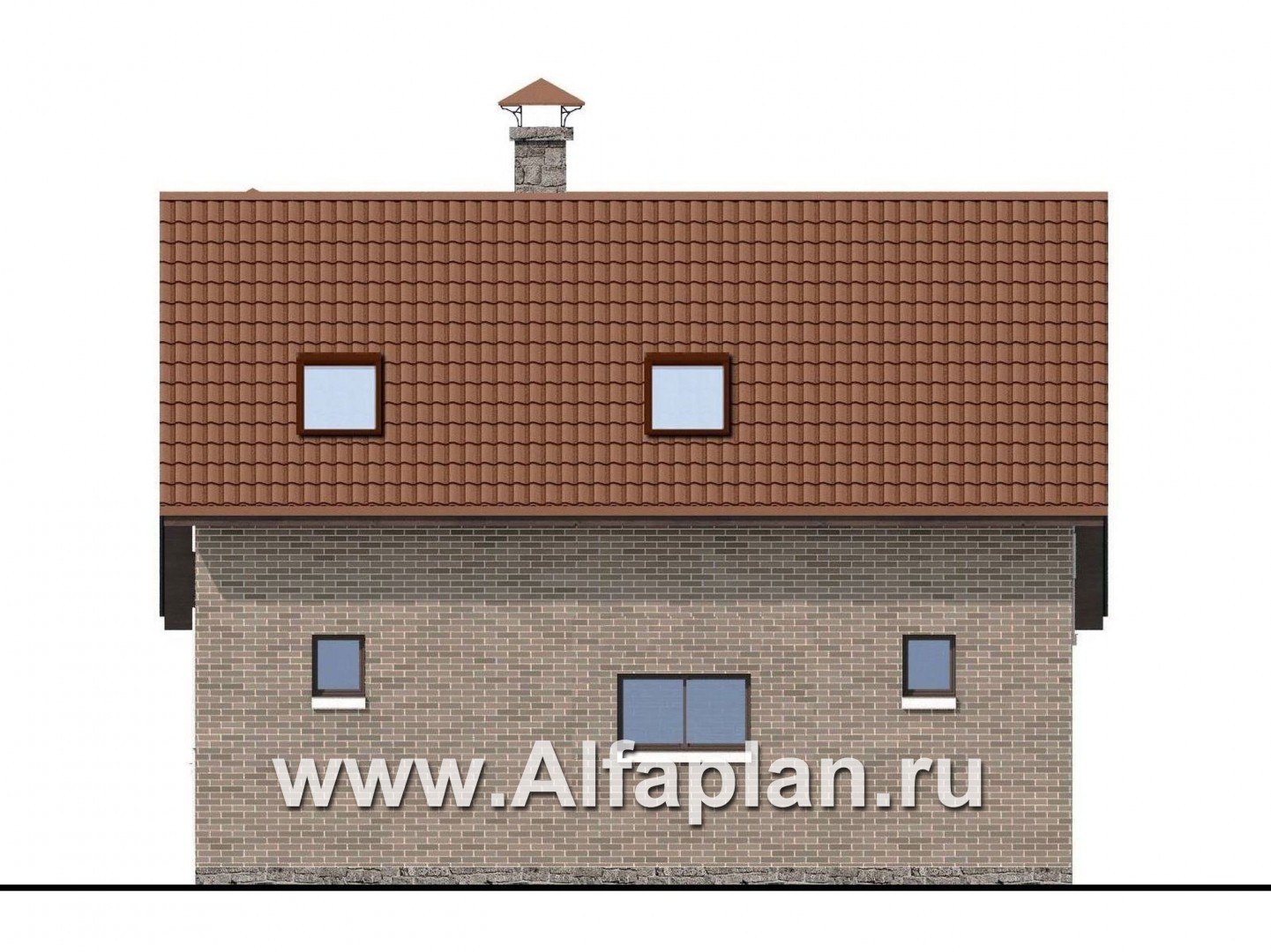 Проекты домов Альфаплан - "Отдых" - проект коттеджа с мансардой, планировка со спальней на 1 эт, с большой террасой, дача, дом для отдыха - изображение фасада №2