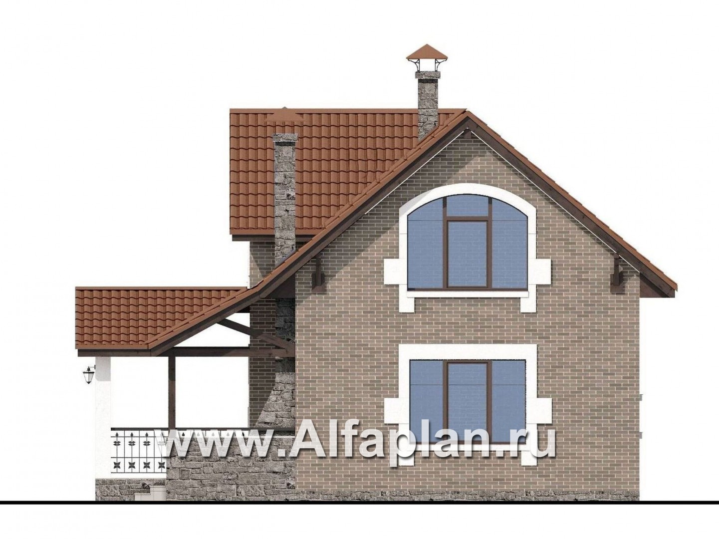 Проекты домов Альфаплан - "Отдых" - проект коттеджа с мансардой, планировка со спальней на 1 эт, с большой террасой, дача, дом для отдыха - изображение фасада №3