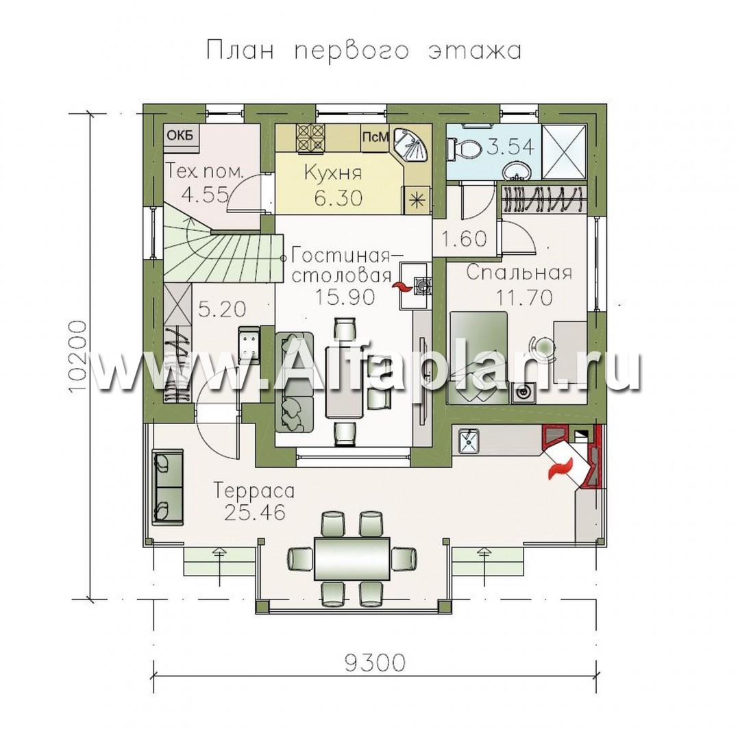 Проекты домов Альфаплан - Небольшой уютный дом с террасой-барбекю - план проекта №1