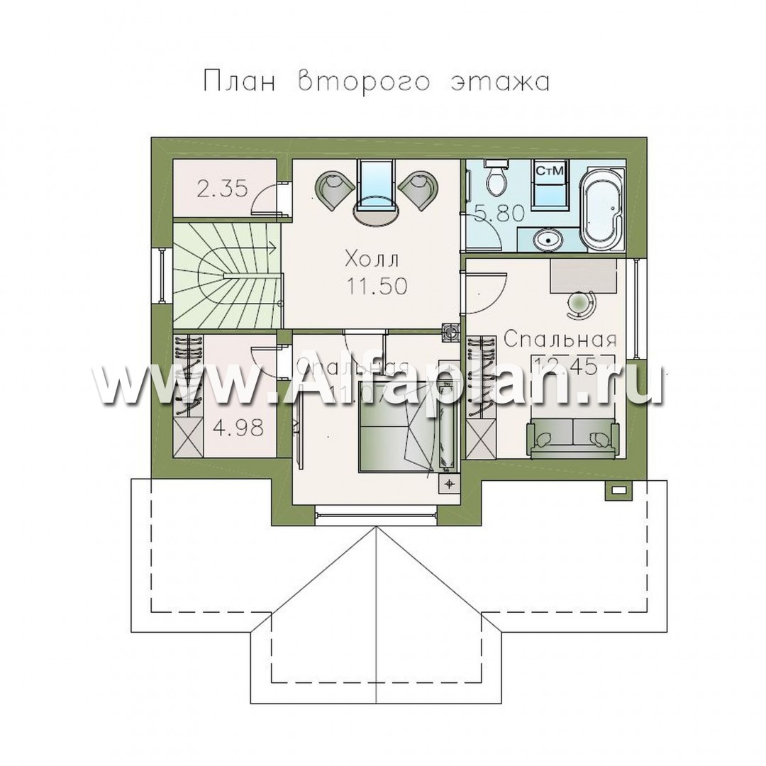 Проекты домов Альфаплан - Небольшой уютный дом с террасой-барбекю - изображение плана проекта №2