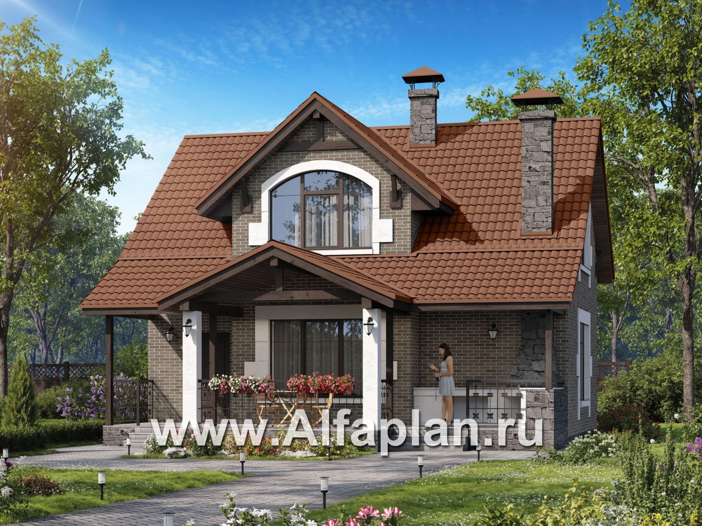 Проекты домов Альфаплан - Небольшой уютный дом с террасой-барбекю - дополнительное изображение №1