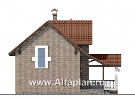 Проекты домов Альфаплан - Небольшой уютный дом с террасой-барбекю - превью фасада №1