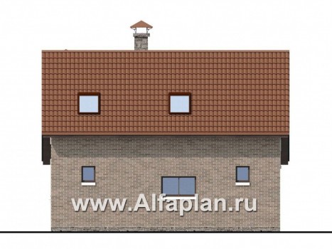 Проекты домов Альфаплан - "Отдых" - проект коттеджа с мансардой, планировка со спальней на 1 эт, с большой террасой, дача, дом для отдыха - превью фасада №2