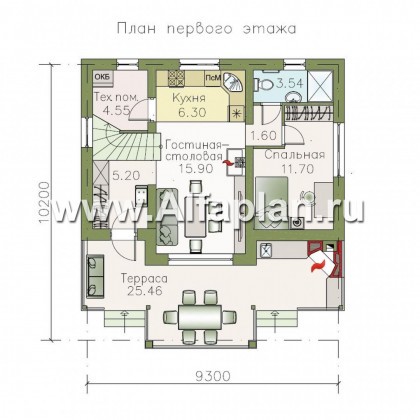 Проекты домов Альфаплан - Небольшой уютный дом с террасой-барбекю - превью плана проекта №1