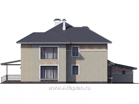 Проекты домов Альфаплан - «Висла» — особняк с двусветной столовой и гаражом на два автомобиля - превью фасада №3