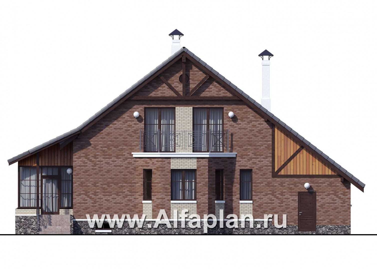 Проекты домов Альфаплан - «Регенсбург Плюс» - коттедж с цокольным этажом и верандой - изображение фасада №4