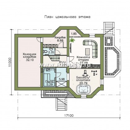 Проекты домов Альфаплан - «Регенсбург Плюс» - коттедж с цокольным этажом и верандой - превью плана проекта №1