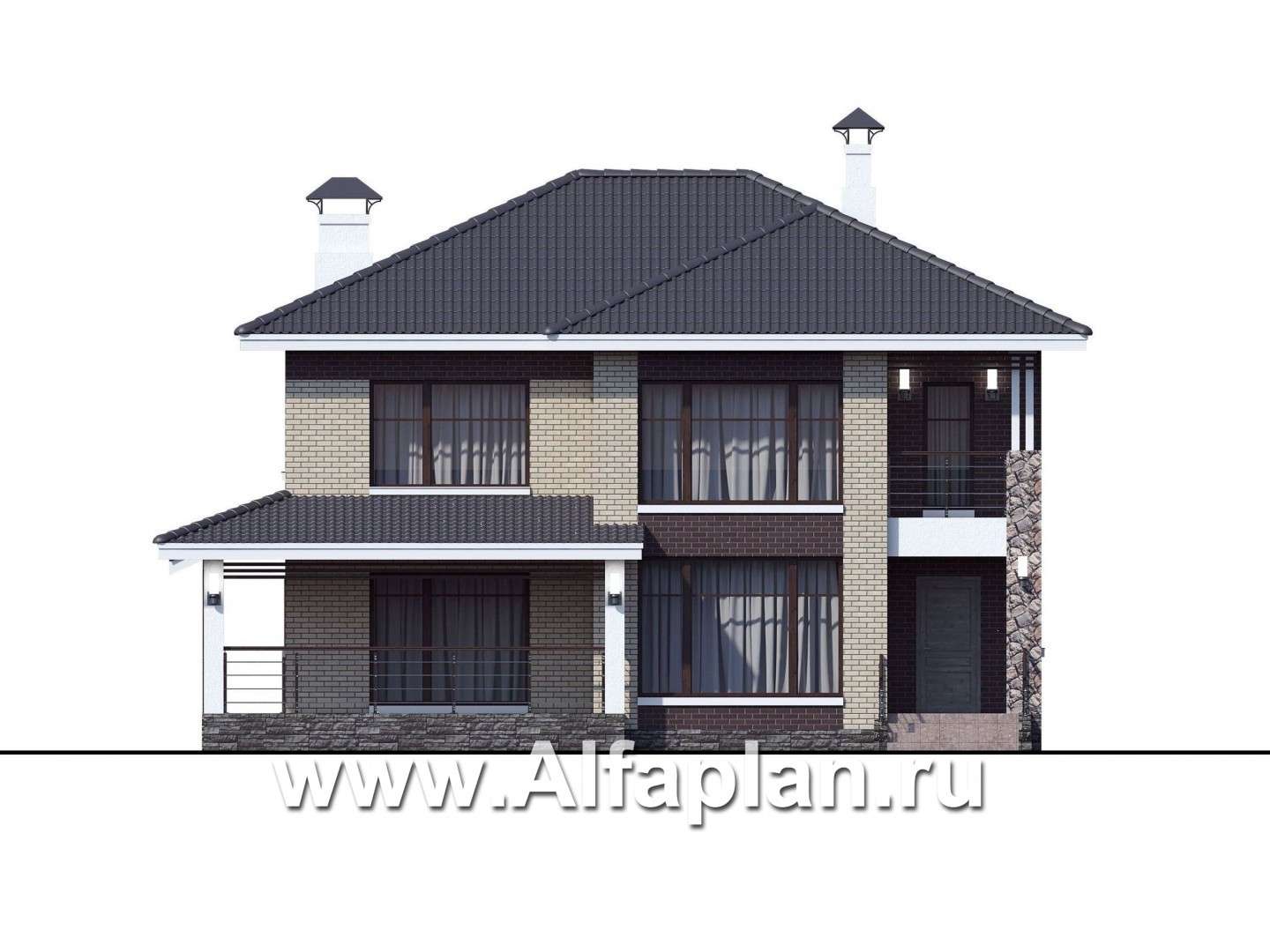 Проекты домов Альфаплан - «Саар»- современный двухэтажный дом с террасой - изображение фасада №1