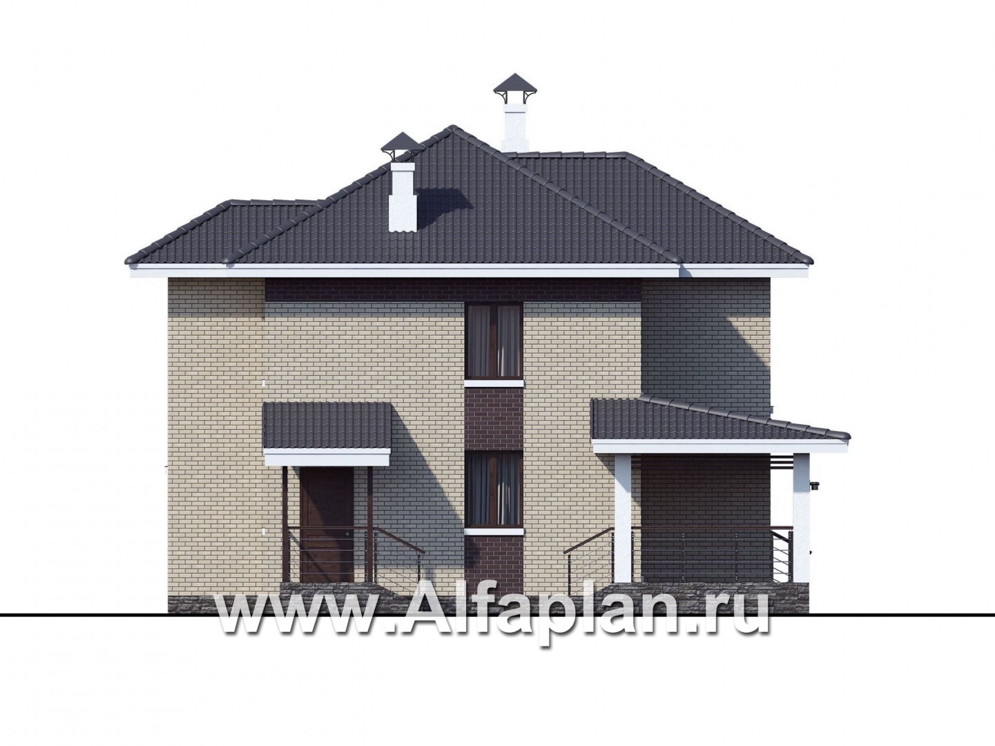 Проекты домов Альфаплан - «Саар» - современный двухэтажный дом с террасой и сауной - изображение фасада №3