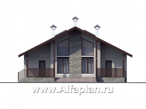 Проекты домов Альфаплан - Кирпичный дом «Моризо» - шале с двусветной гостиной - превью фасада №1