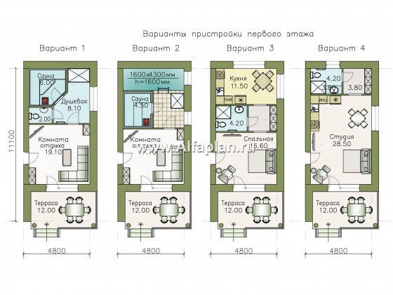 «Гоген» - проект двухэтажного дома из газобетона, с террасой, с сауной или с гостевой квартирой - превью план дома