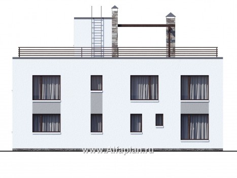 «Гоген» - проект двухэтажного дома из газобетона, с террасой, стиль баухаус, с сауной и биллиардной - превью фасада дома