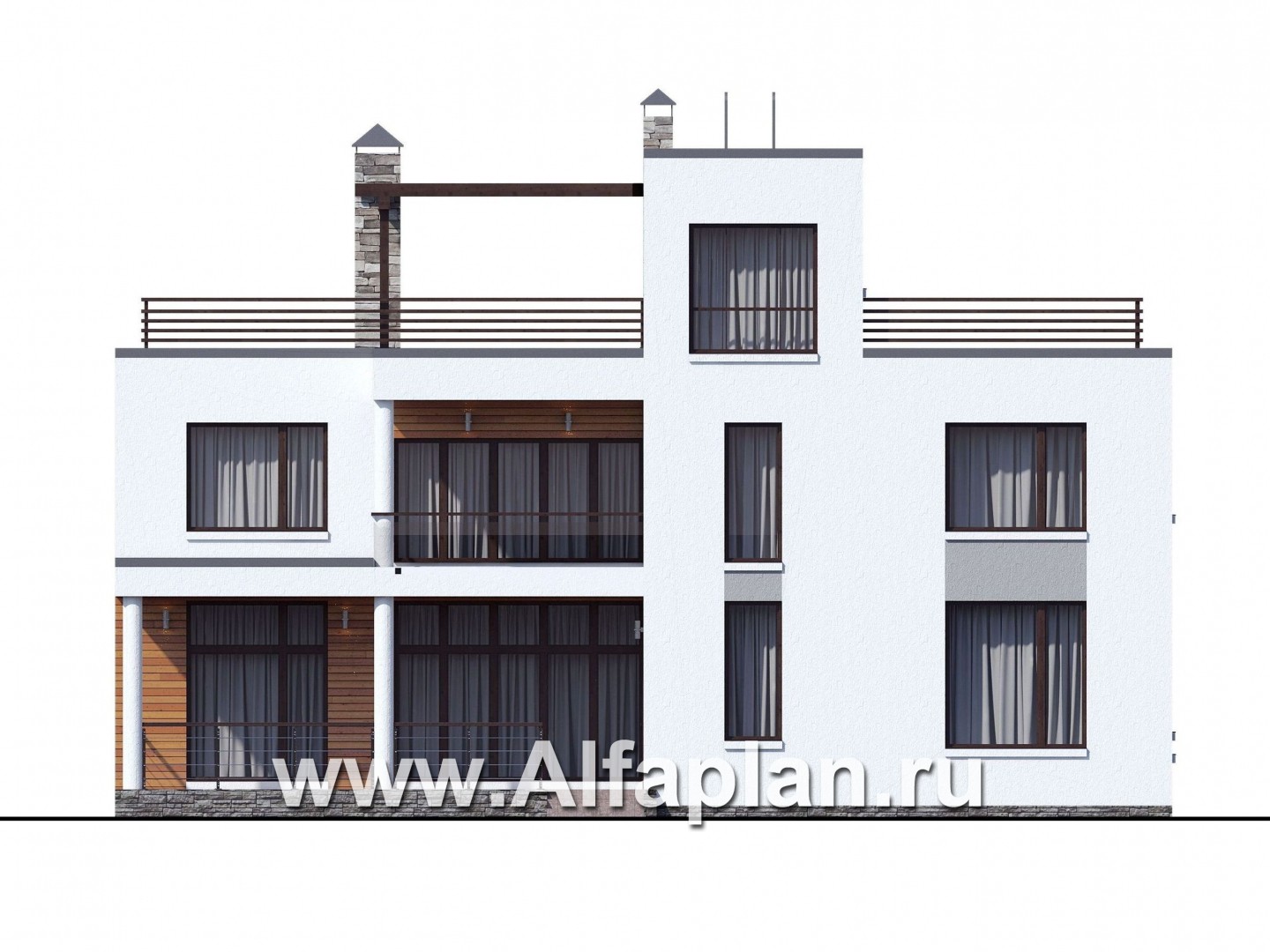 Проекты домов Альфаплан - «Гоген» - коттедж (дуплекс) с эксплуатируемой кровлей - изображение фасада №1