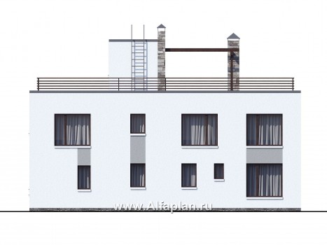 Проекты домов Альфаплан - «Гоген» - коттедж (дуплекс) с эксплуатируемой кровлей - превью фасада №4