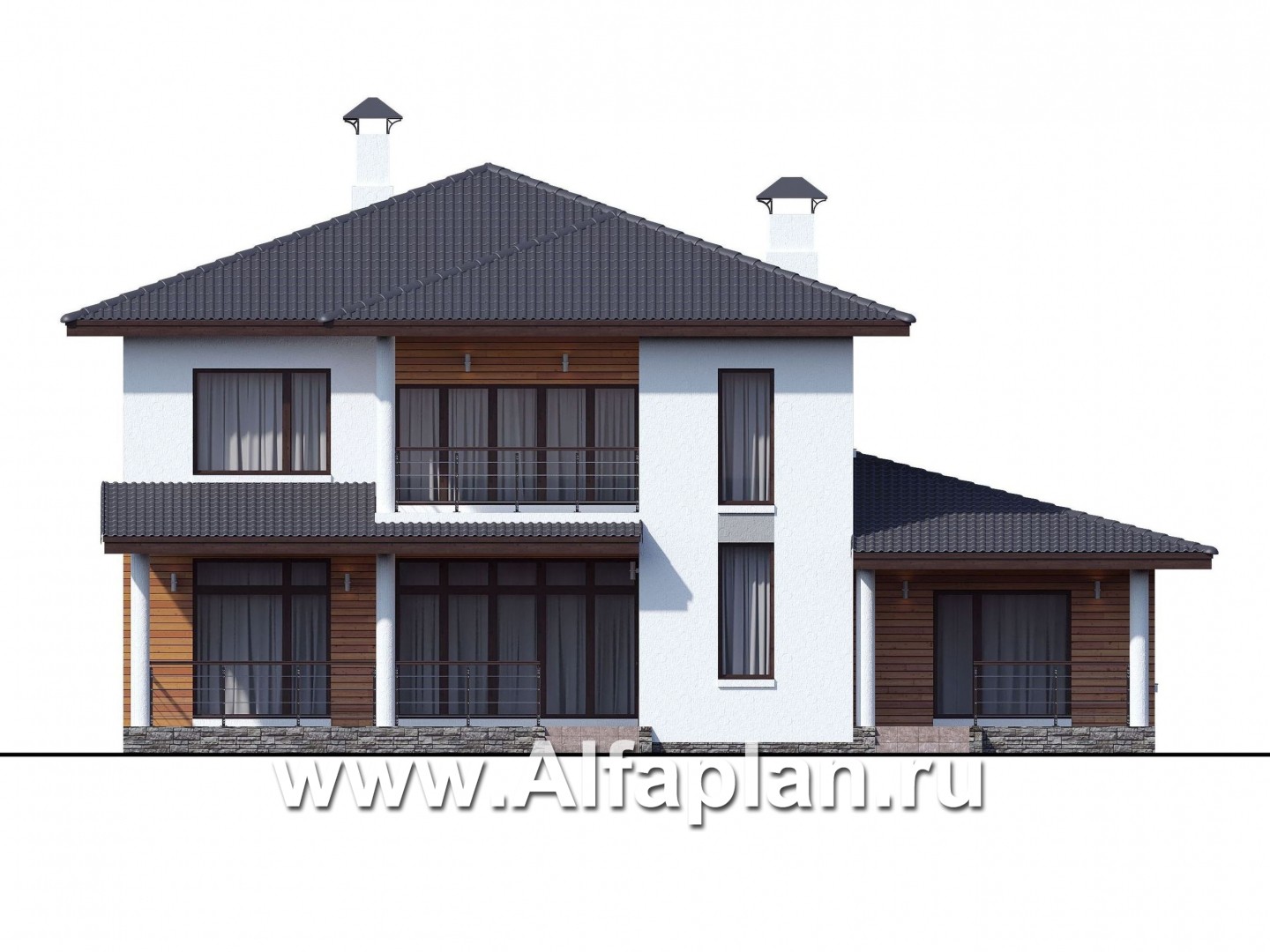 Проекты домов Альфаплан - «Пикассо» - изящный дом с террасой и балконом - изображение фасада №1