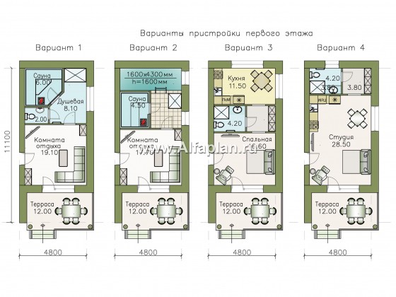 «Пикассо» - проект двухэтажного дома, с террасой и балконом, с гостевой пристройкой и сауной - превью план дома