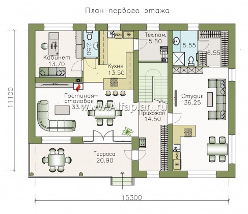 «Пикассо» - проект двухэтажного дома из газобетона, с террасой и балконом, фасад штукатурка - превью план дома