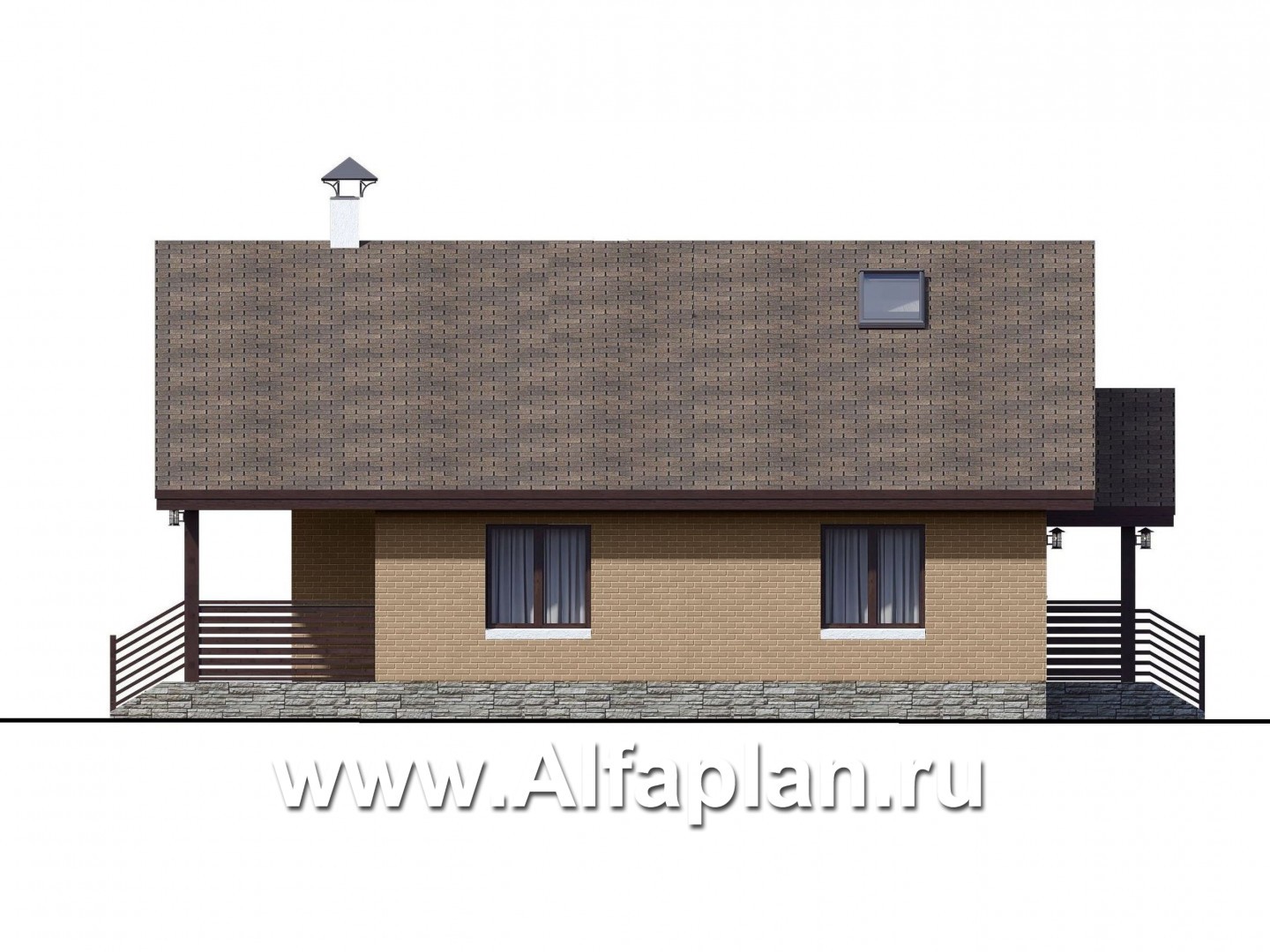 Проекты домов Альфаплан - «Моризо» - проект дома с мансардой, планировка с двусветной гостиной и 2 спальни на 1 эт, шале с двускатной крышей - изображение фасада №2