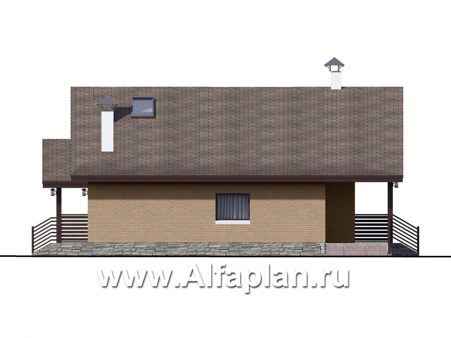 Проекты домов Альфаплан - «Моризо» - проект дома с мансардой, планировка с двусветной гостиной и 2 спальни на 1 эт, шале с двускатной крышей - изображение фасада №3