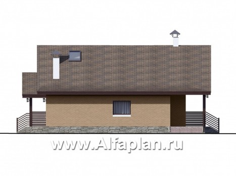 Проекты домов Альфаплан - «Моризо» - проект дома с мансардой, планировка с двусветной гостиной и 2 спальни на 1 эт, шале с двускатной крышей - превью фасада №3