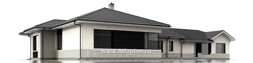 Проекты домов Альфаплан - «Модуль» — одноэтажный дом с бассейном и гостевой квартирой - превью фасада №2