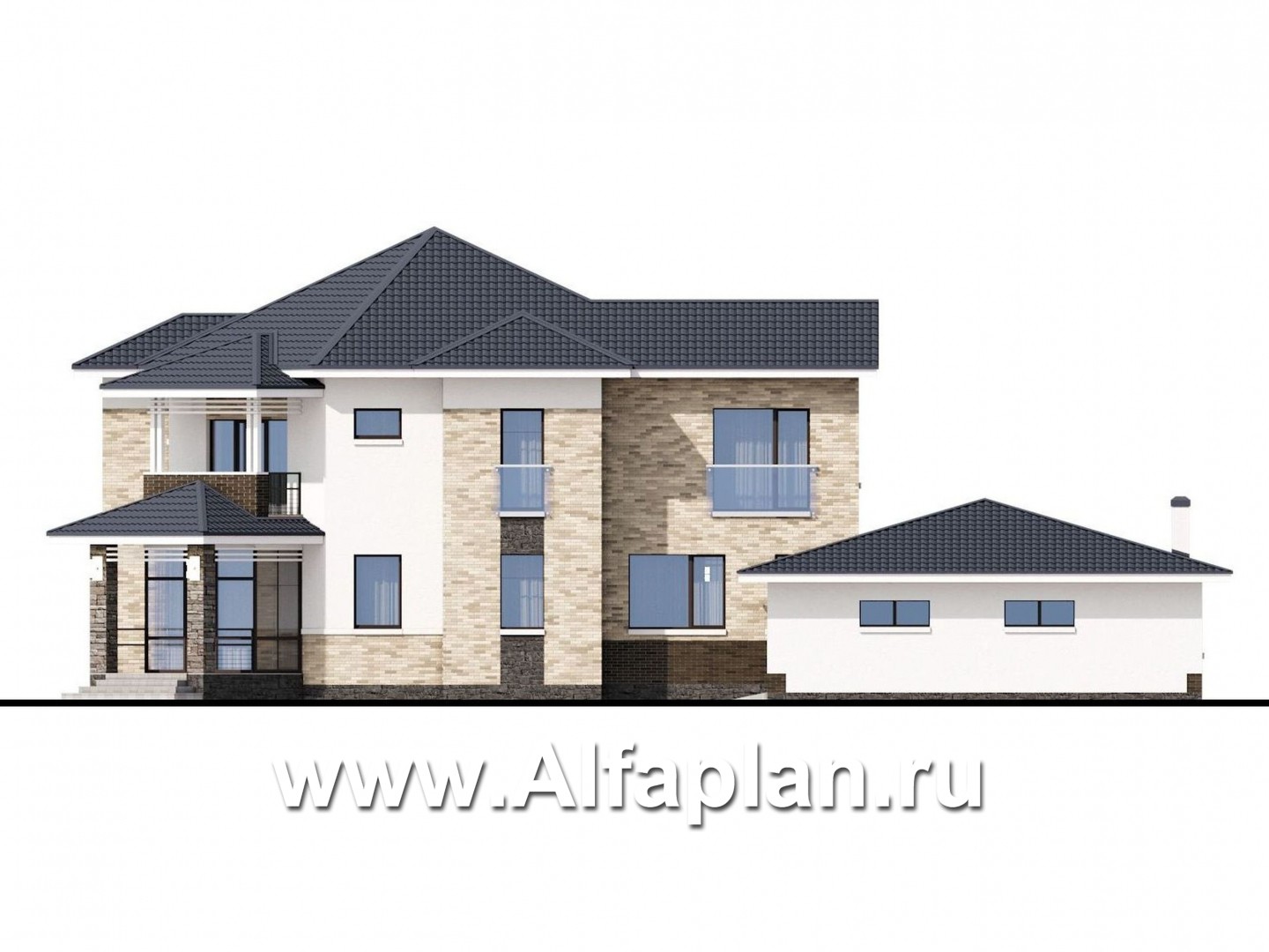 Проекты домов Альфаплан - "Эдем" - эксклюзивный двухэтажный коттедж с большим гаражом 219Р - изображение фасада №2