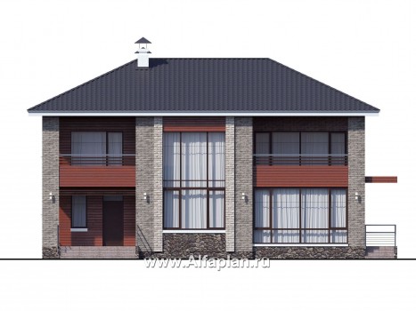 Проекты домов Альфаплан - «Семь звезд» - современный коттедж с панорамными окнами - превью фасада №1