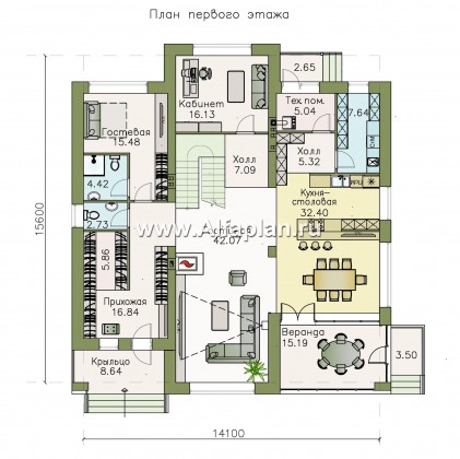 Проекты домов Альфаплан - «Семь звезд» - современный коттедж с панорамными окнами - превью плана проекта №1