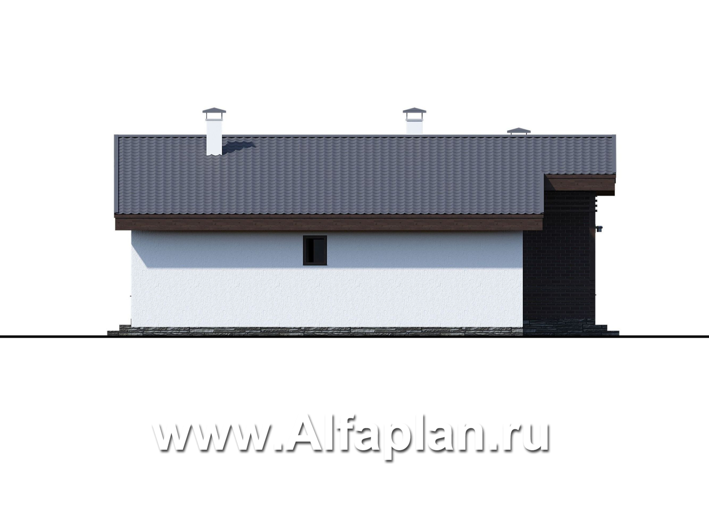 «Альфа» - проект красивого одноэтажного дома, с сауной и с террасой в скандинавском стиле - фасад дома