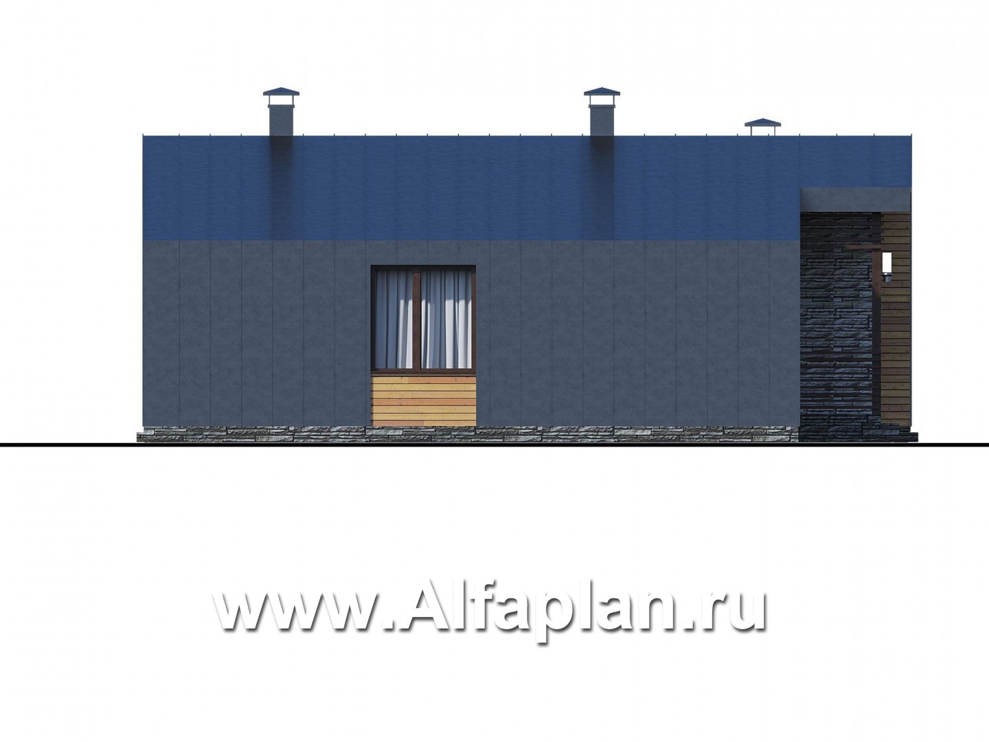 Проекты домов Альфаплан - «Альфа» - проект одноэтажного каркасного дома, с сауной и с террасой - изображение фасада №3