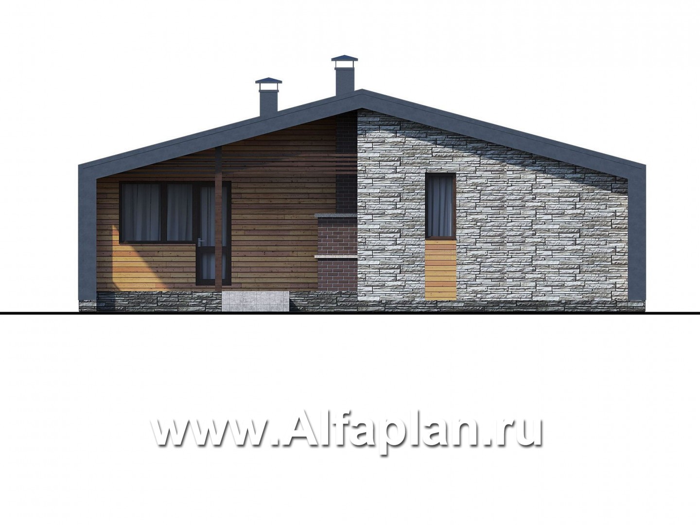 Проекты домов Альфаплан - «Альфа» - проект одноэтажного каркасного дома, с сауной и с террасой - изображение фасада №4