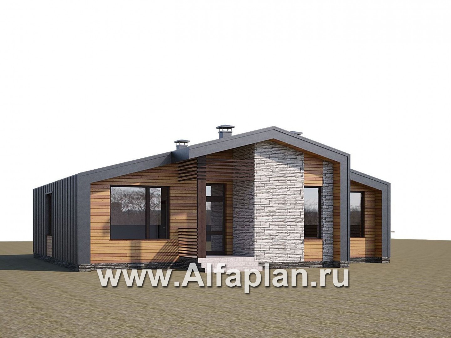 Проекты домов Альфаплан - «Альфа» - проект одноэтажного каркасного дома, с сауной и с террасой - дополнительное изображение №1
