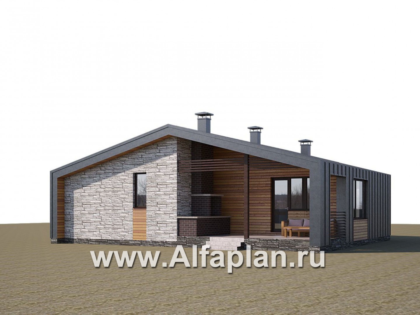 Проекты домов Альфаплан - «Альфа» - проект одноэтажного каркасного дома, с сауной и с террасой - дополнительное изображение №2