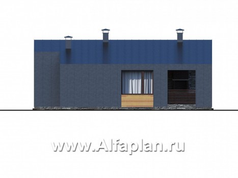 Проекты домов Альфаплан - «Альфа» - проект одноэтажного каркасного дома, с сауной и с террасой - превью фасада №2