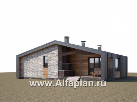 Проекты домов Альфаплан - «Альфа» - проект одноэтажного каркасного дома, с сауной и с террасой - превью дополнительного изображения №2