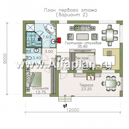Проекты домов Альфаплан - «Бета» - стильный каркасный коттедж с террасой - превью плана проекта №2