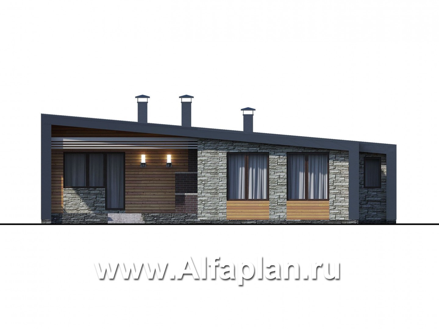 Проекты домов Альфаплан - «Дельта» - современный коттедж с фальцевыми фасадами - изображение фасада №4