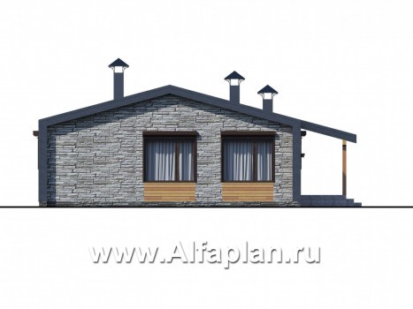 Проекты домов Альфаплан - «Йота» -  проект одноэтажного домав стиле барн, с сауной, с террасой сбоку, 2 спальни - превью фасада №4