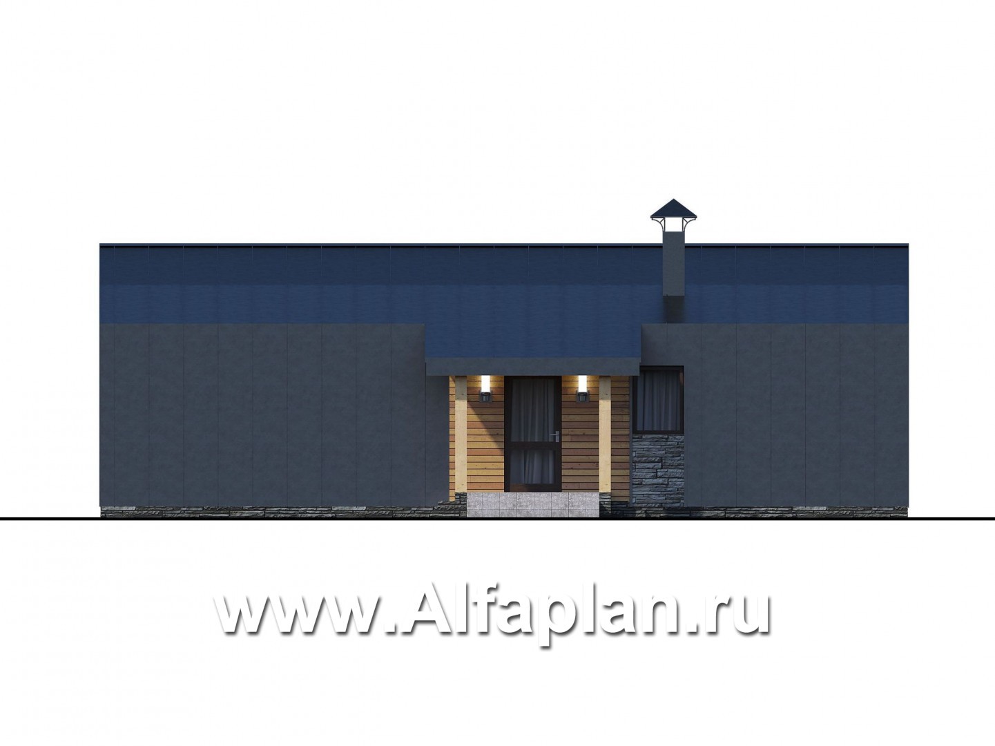 «Каппа» -  проект одноэтажного дома, с террасой, в стиле барн, 2 спальни - фасад дома
