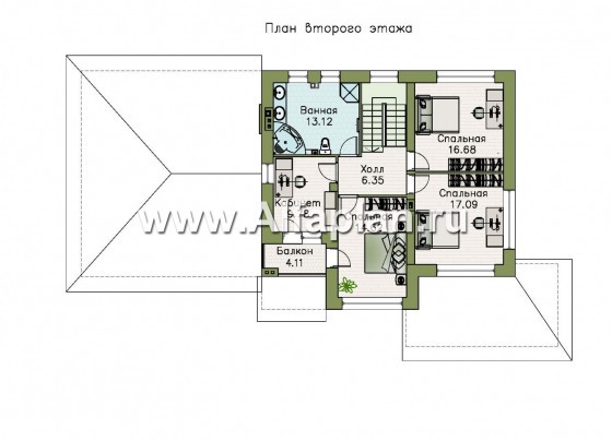 Проекты домов Альфаплан - «Летний вечер» - современный двухэтажный коттедж с гаражом на два автомобиля - превью плана проекта №1